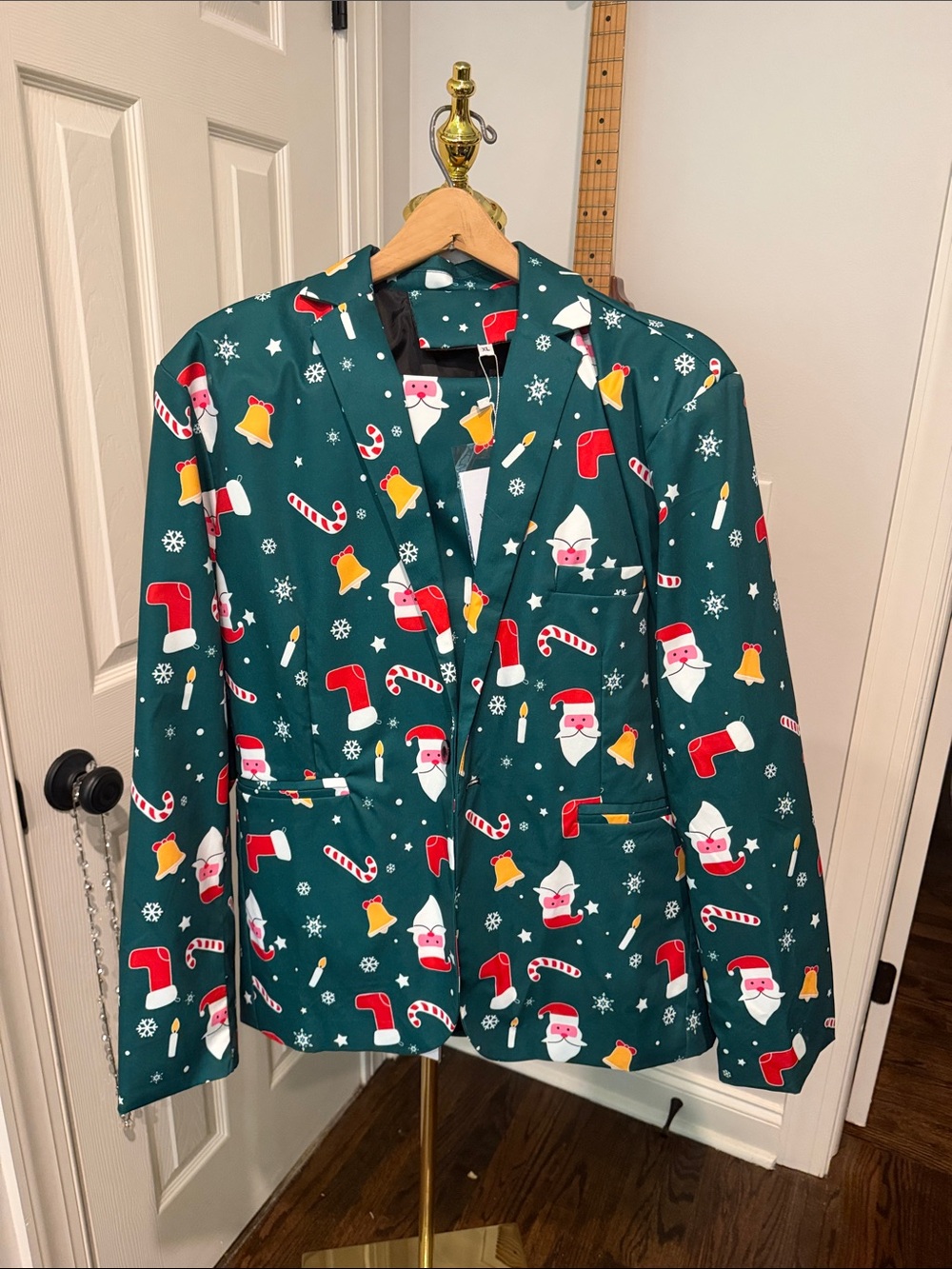Men's Green Holiday Print Single-Breasted Blazer and matching pants suit